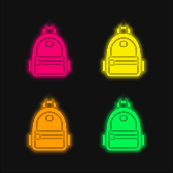 Backpack four color glowing neon vector icon - Vector, Image