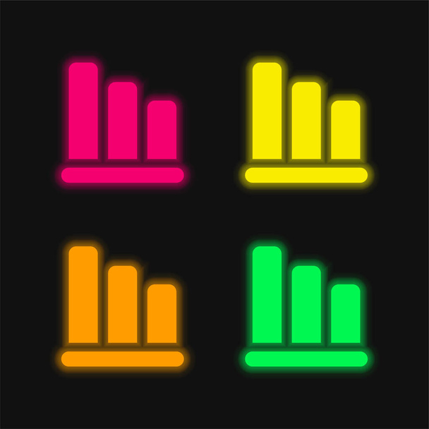 Bars Of Descending Graphic four color glowing neon vector icon - Vector, Image