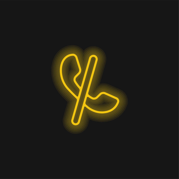 Auricular Blocked Call Sign With A Slash yellow glowing neon icon - Vector, Image