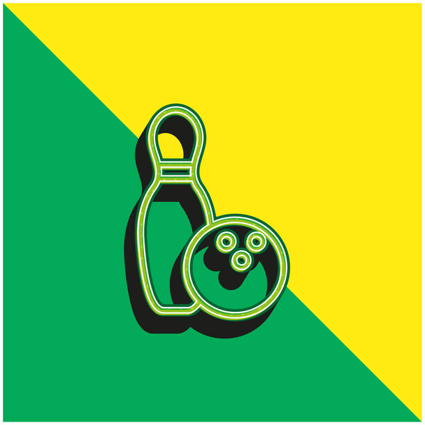 Bowling Bowl En Ball Outline Groen en geel modern 3D vector pictogram logo - Vector, afbeelding
