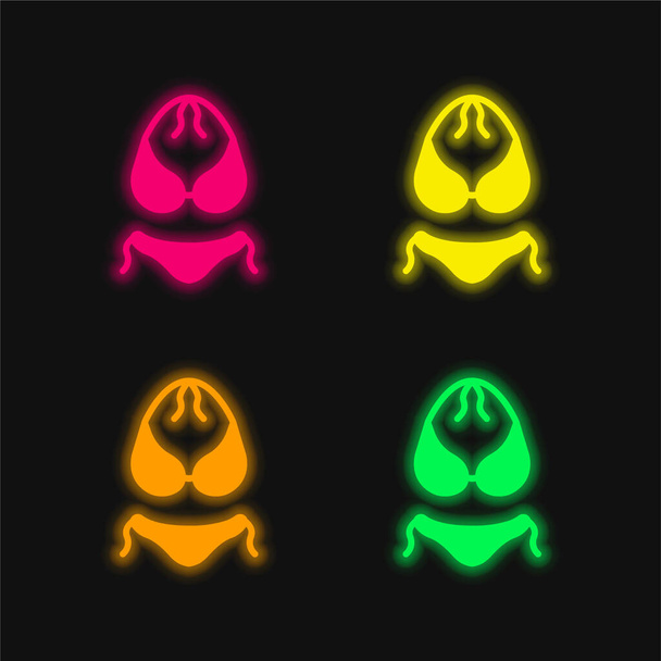 Bikini four color glowing neon vector icon - Vector, Image