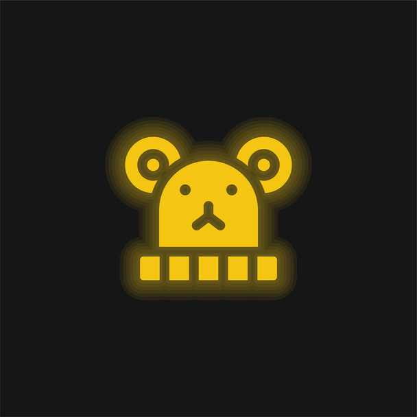 Baby Klobouk žlutý zářící neon ikona - Vektor, obrázek
