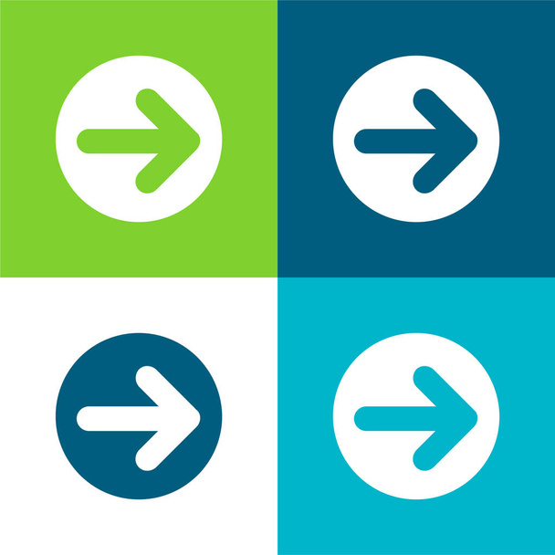 Nyíl mutató jobbra egy kör Lapos négy szín minimális ikon készlet - Vektor, kép
