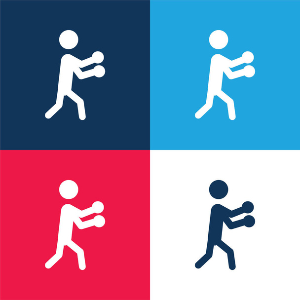 Boxeo silueta azul y rojo de cuatro colores mínimo icono conjunto - Vector, Imagen