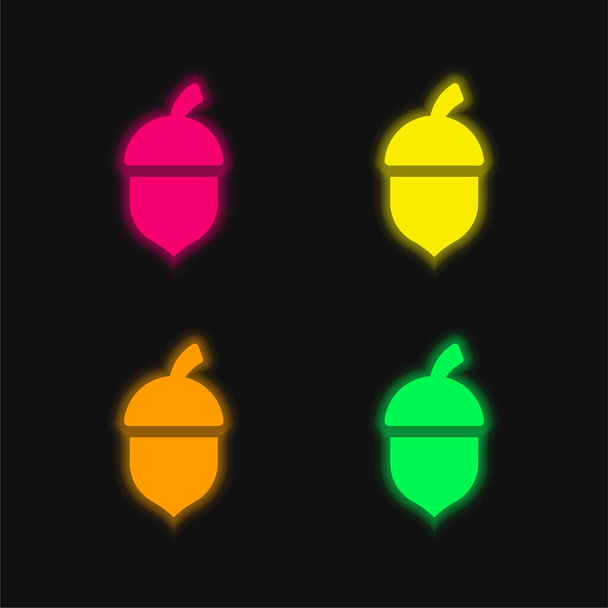 Acorn vier kleur gloeiende neon vector pictogram - Vector, afbeelding