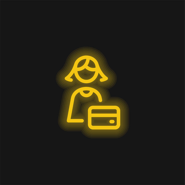 Τράπεζα Εργαζόμενος κίτρινο λαμπερό νέον εικονίδιο - Διάνυσμα, εικόνα