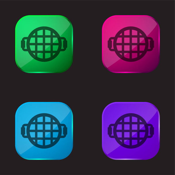 Gril Gril čtyři barvy skleněné tlačítko ikona - Vektor, obrázek
