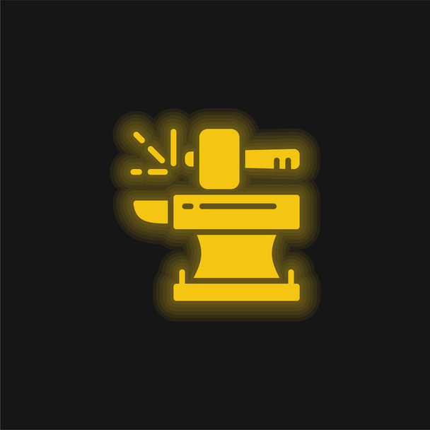 鍛冶屋黄色の輝くネオンアイコン - ベクター画像
