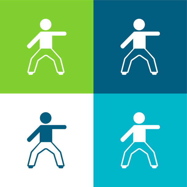 Boy Stretching bal kar Lapos négy szín minimális ikon készlet - Vektor, kép