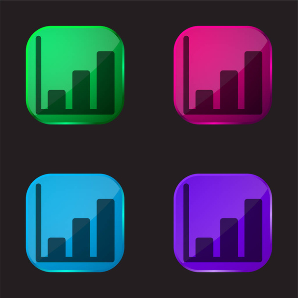 Bars Chart four color glass button icon - Vector, Image