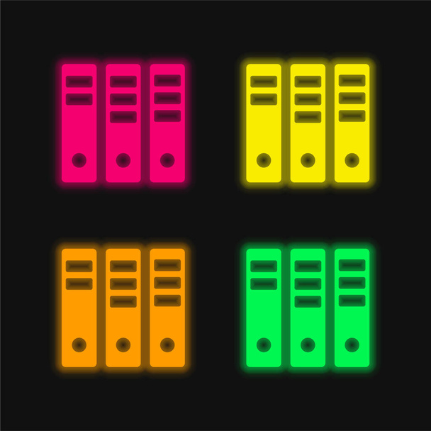 Archivos de cuatro colores brillante icono de vectores de neón - Vector, Imagen