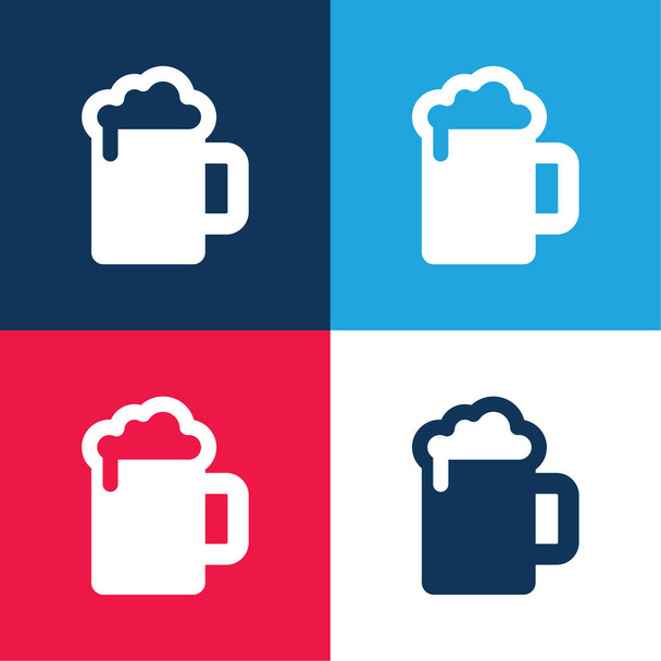 Bier blau und rot vier Farben minimales Symbol-Set - Vektor, Bild