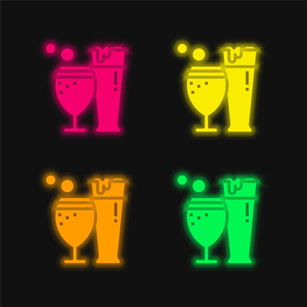 Bier vier Farben leuchtenden Neon-Vektor-Symbol - Vektor, Bild