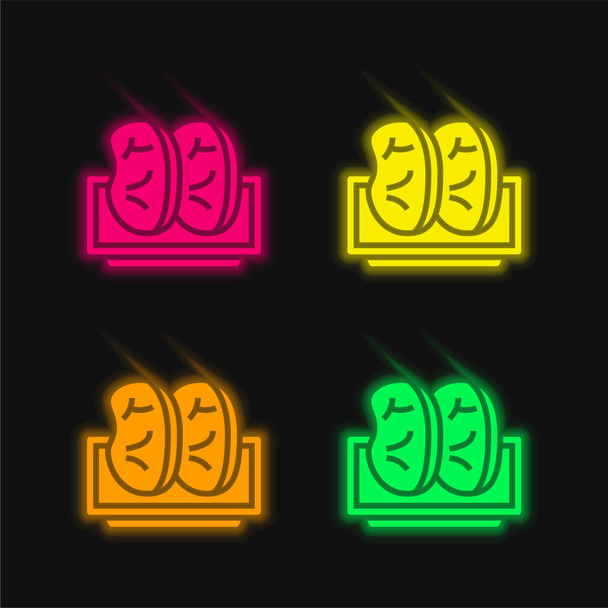 Bacon vier kleur gloeiende neon vector pictogram - Vector, afbeelding