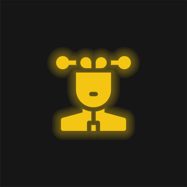 Intelligenza artificiale giallo incandescente icona al neon - Vettoriali, immagini