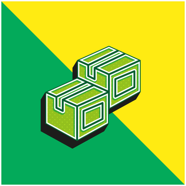 Caixa verde e amarelo moderno logotipo do ícone do vetor 3d - Vetor, Imagem