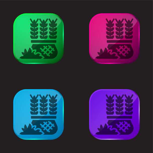 Barley four color glass button icon - Vector, Image
