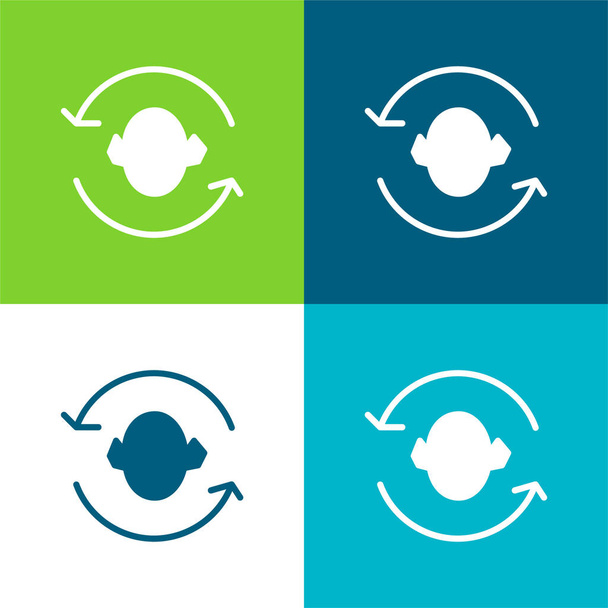 Flechas Pareja alrededor de una silueta de cabeza plana de cuatro colores mínimo icono conjunto - Vector, Imagen