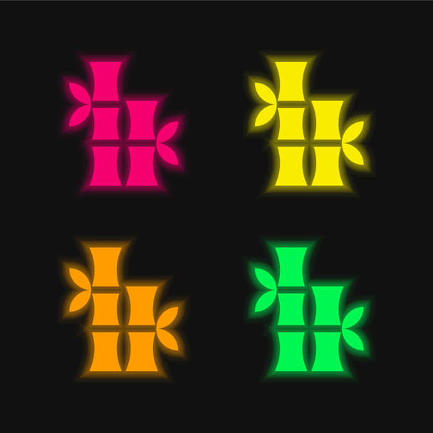 Bambus vier Farben leuchtenden Neon-Vektor-Symbol - Vektor, Bild