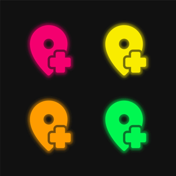 Προσθήκη τοποθεσίας τεσσάρων χρωμάτων λαμπερό εικονίδιο διάνυσμα νέον - Διάνυσμα, εικόνα