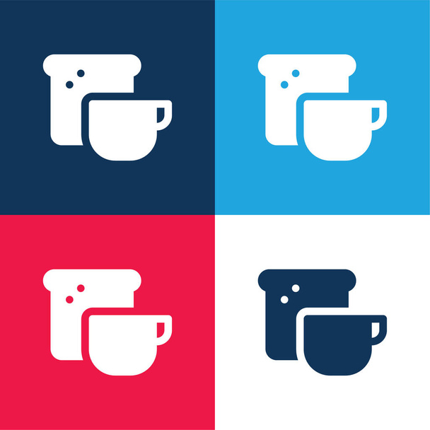 Breakfast blue and red four color minimal icon set - Vector, Image