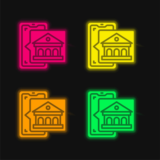 Bank four color glowing neon vector icon - Vector, Image
