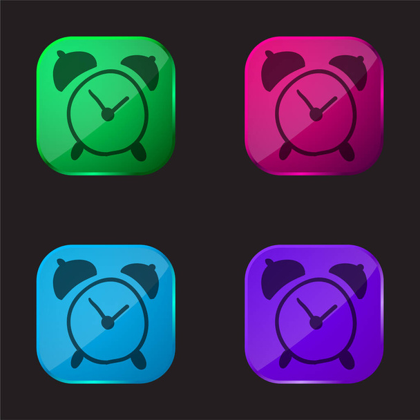 Relógio de alarme Ferramenta desenhada à mão ícone de botão de vidro de quatro cores - Vetor, Imagem