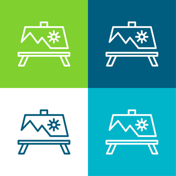 Kunstwerk Schilderen op een standaard Vlakke vier kleuren minimale pictogram set - Vector, afbeelding