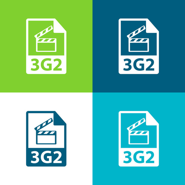 3g2 σχήμα αρχείου Σύμβολο Επίπεδη τεσσάρων χρωμάτων ελάχιστη σύνολο εικονιδίων - Διάνυσμα, εικόνα