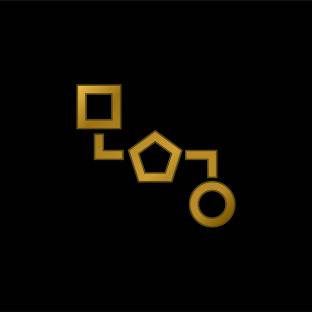 Блоки Схема из трех осколков золотистый металлический значок или вектор логотипа - Вектор,изображение