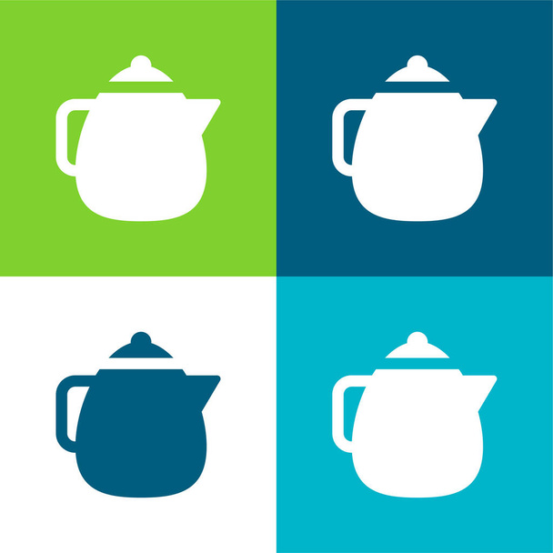 Nagy teáskanna Lapos négy szín minimális ikon készlet - Vektor, kép
