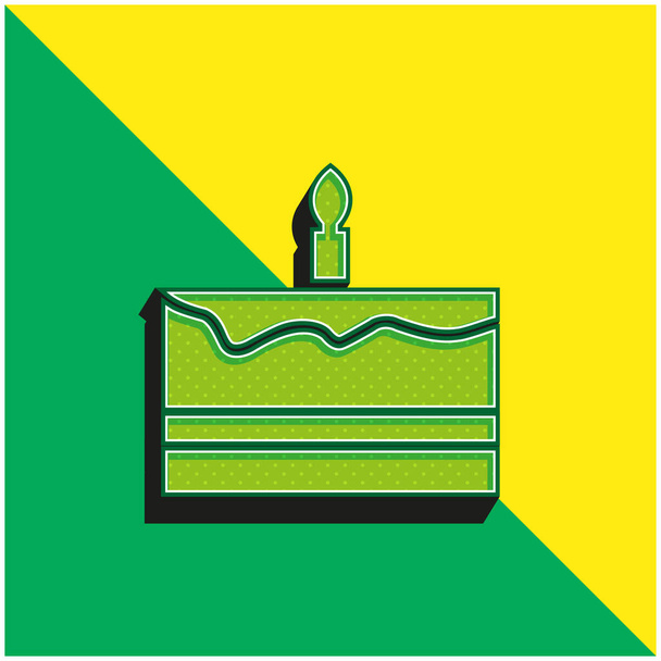 Torta de cumpleaños verde y amarillo moderno logotipo del icono del vector 3d - Vector, Imagen