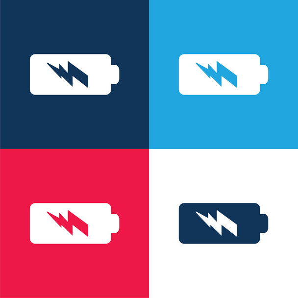 バッテリーパワーブルーとレッドの4色の最小アイコンセット - ベクター画像