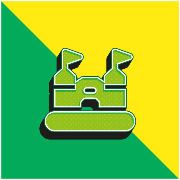 Bouncy Castle Vihreä ja keltainen moderni 3d vektori kuvake logo - Vektori, kuva