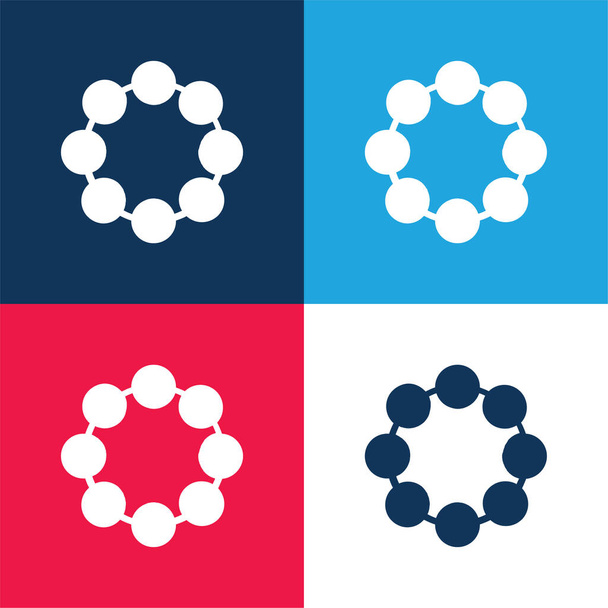 Bead blue and red four color minimal icon set - Vector, Image