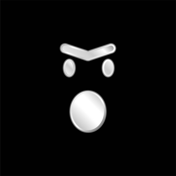 Злой смайлик с открытым ртом в закругленном квадрате Серебристая огранка металлическая икона - Вектор,изображение