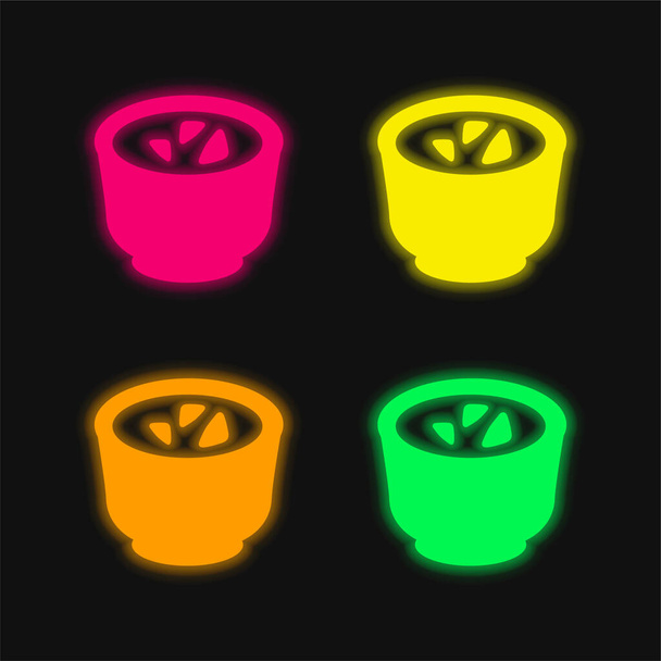 Bowl With Sauce For Sushi four color glowing neon vector icon - Vector, Image