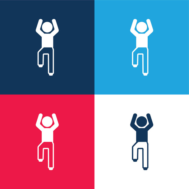 Boy Flexing Arms And One Leg blue and red four color minimal icon set - Vector, Image