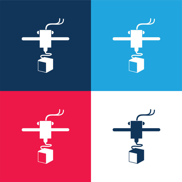 Variante de impressora 3d azul e vermelho conjunto de ícones mínimos de quatro cores - Vetor, Imagem