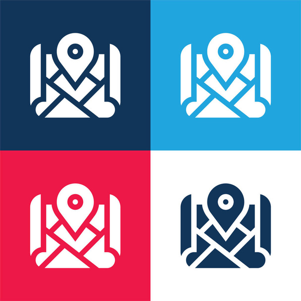 Indirizzo blu e rosso quattro colori set di icone minime - Vettoriali, immagini