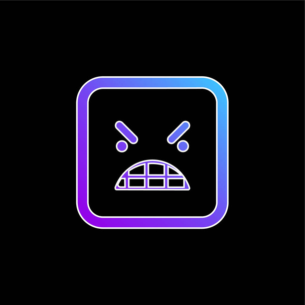 Icono de vector de gradiente azul de cara cuadrada Emoticon ira - Vector, imagen