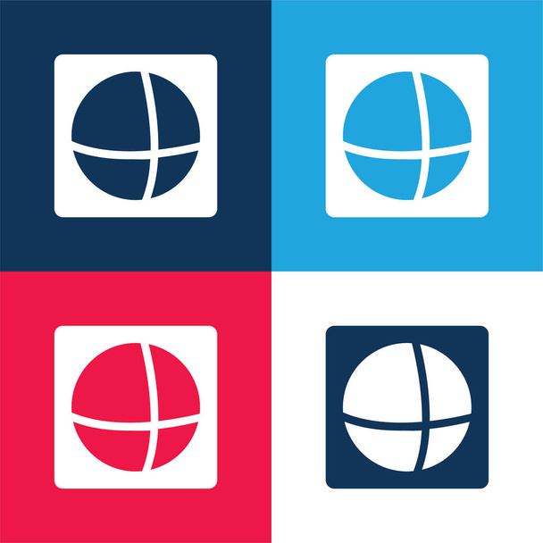 Anuncios del mundo Logo azul y rojo conjunto de iconos mínimo de cuatro colores - Vector, imagen