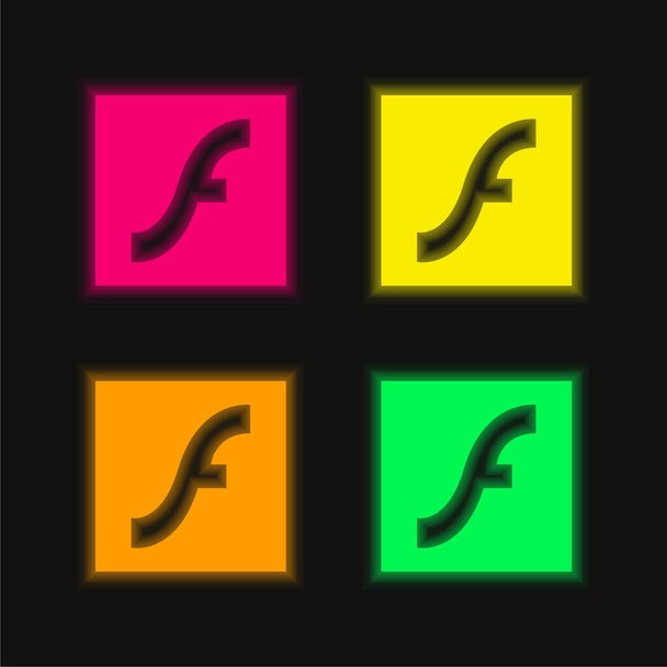 Adobe Flash Logo négy színű izzó neon vektor ikon - Vektor, kép