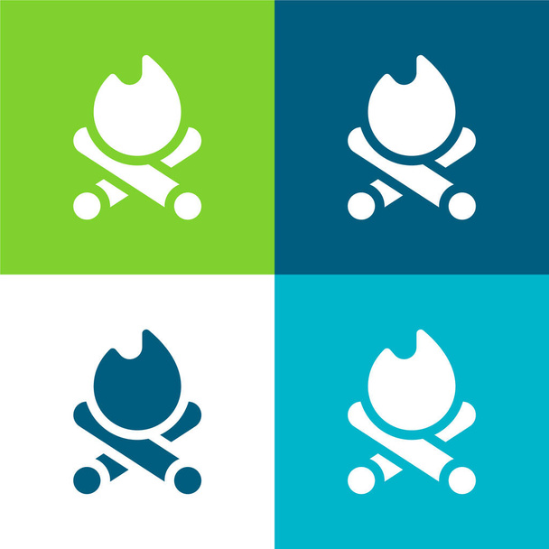 Bonfire Lapos négy szín minimális ikon készlet - Vektor, kép
