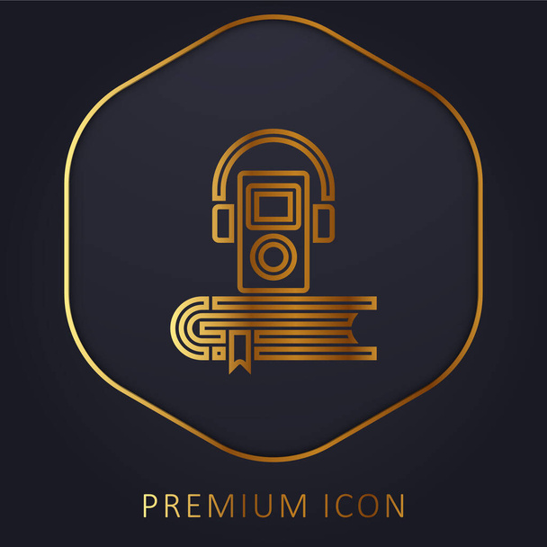 Audio Book línea de oro logotipo premium o icono - Vector, Imagen
