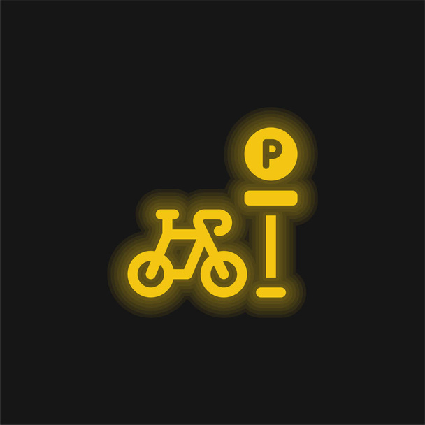 Bisiklet parketme sarı parlayan neon simgesi - Vektör, Görsel