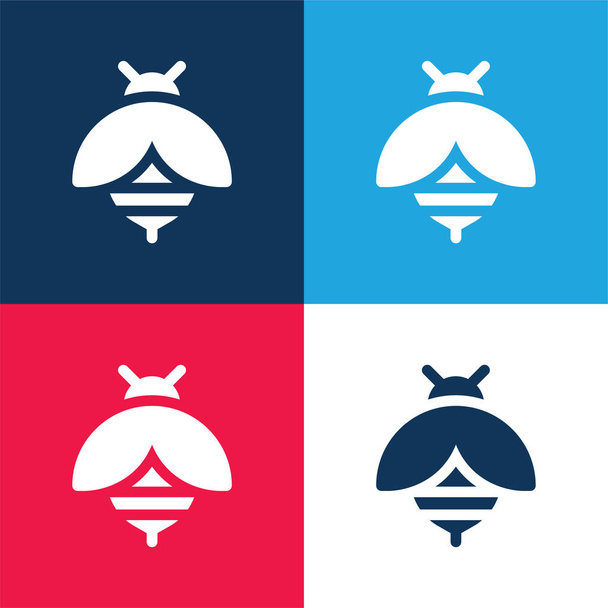 Abeja azul y rojo conjunto de iconos mínimo de cuatro colores - Vector, Imagen