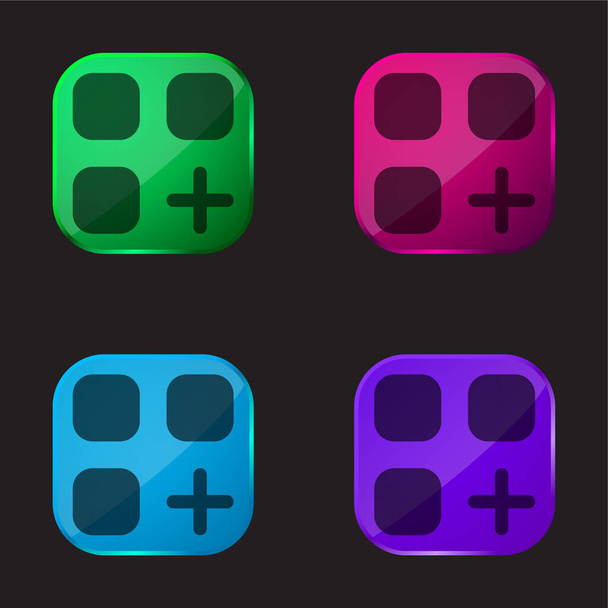 App icono de botón de cristal de cuatro colores - Vector, imagen