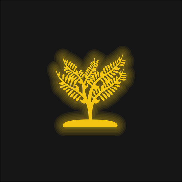 小さな木のように大きな植物黄色の輝くネオンアイコン - ベクター画像