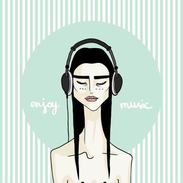 Vector illustration asian girl with headphones - Vector, imagen